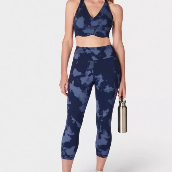 Sweaty Betty Power Cropped Leggings - Blue Fade Print (Size Small) - Like‎ New - Picture 1 of 15